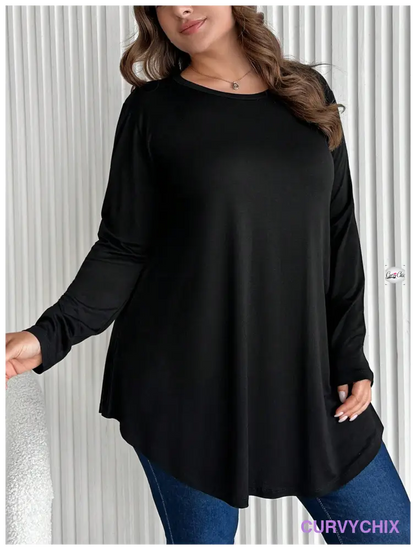 100% Cotton Solid Colour Loose Fit Round Neck Plus Size