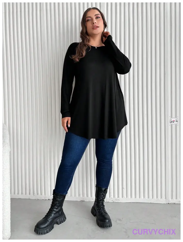 100% Cotton Solid Colour Loose Fit Round Neck Plus Size