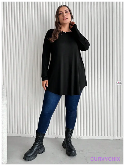 100% Cotton Solid Colour Loose Fit Round Neck Plus Size