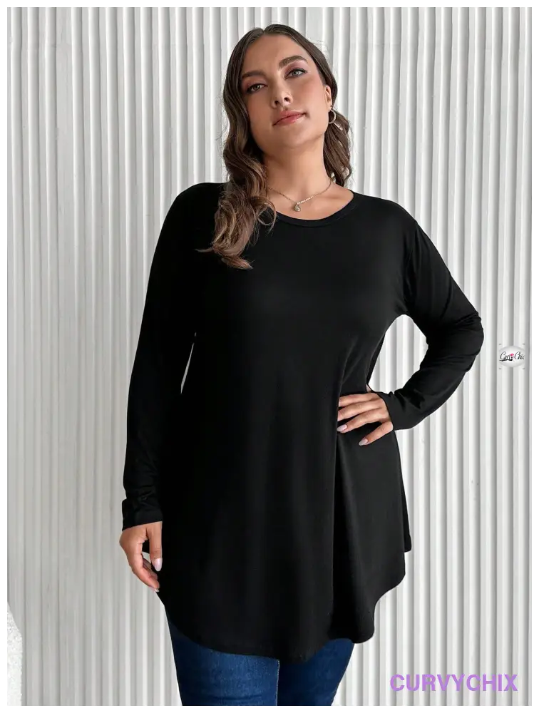 100% Cotton Solid Colour Loose Fit Round Neck Plus Size