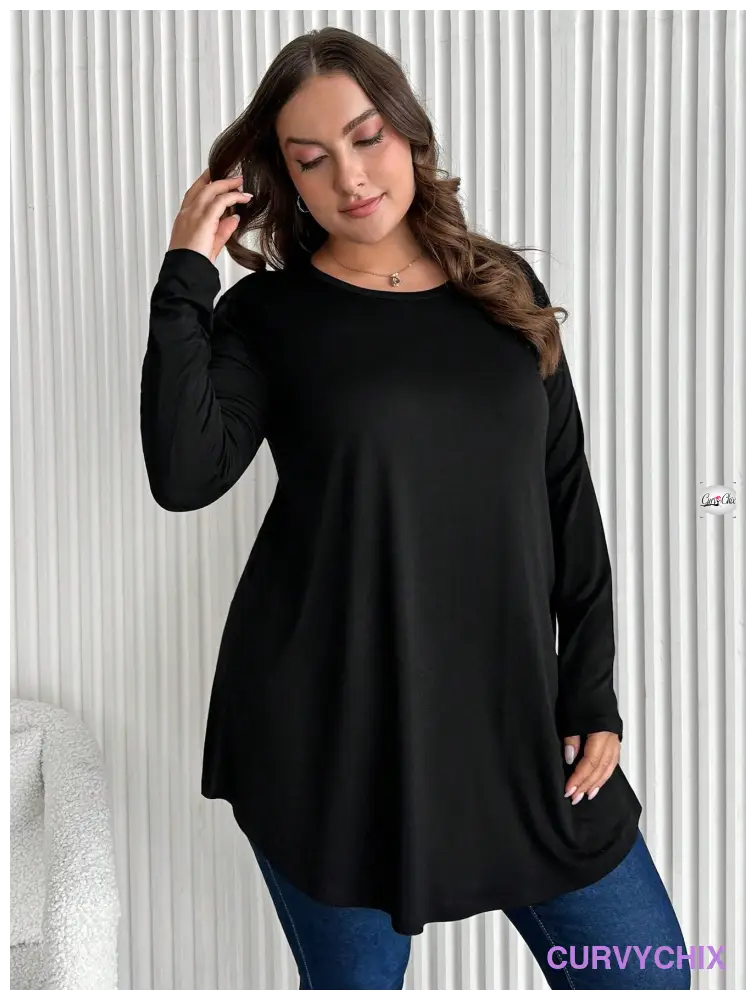 100% Cotton Solid Colour Loose Fit Round Neck Plus Size