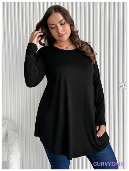 100% Cotton Solid Colour Loose Fit Round Neck Plus Size