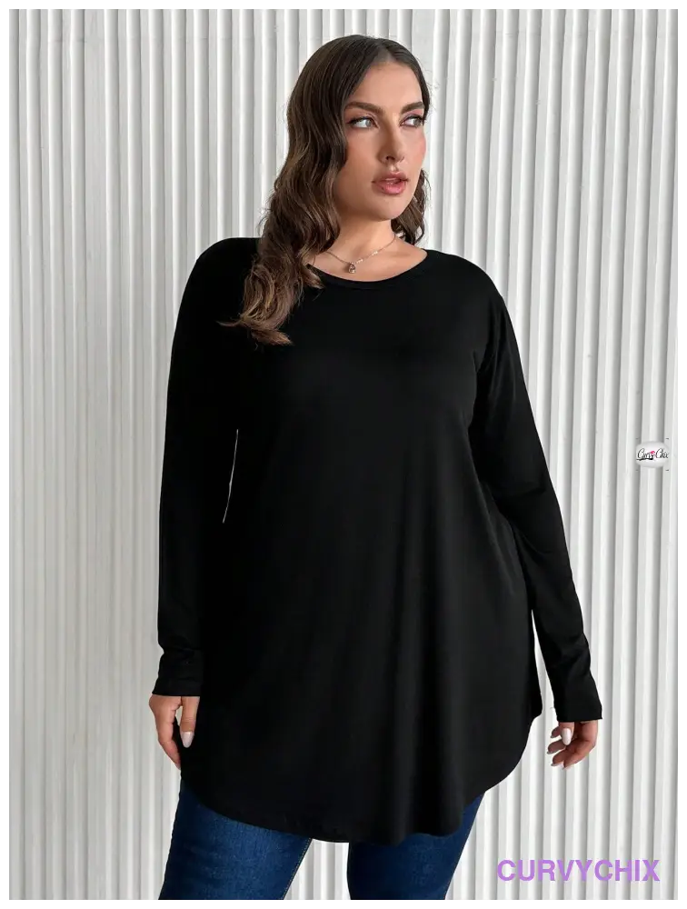 100% Cotton Solid Colour Loose Fit Round Neck Plus Size