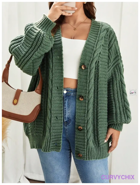 Plus Size Cable Knit Drop Shoulder Cardigan Size Cardigans