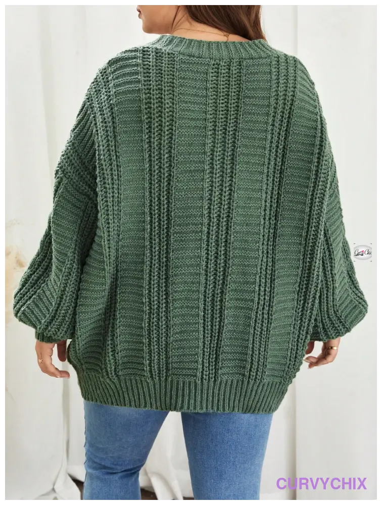 Plus Size Cable Knit Drop Shoulder Cardigan Size Cardigans