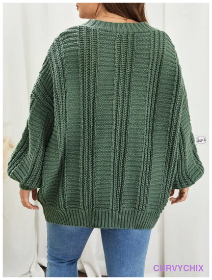 Plus Size Cable Knit Drop Shoulder Cardigan Size Cardigans