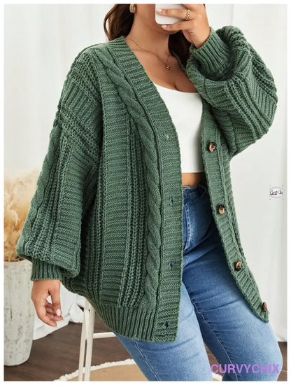 Plus Size Cable Knit Drop Shoulder Cardigan Size Cardigans