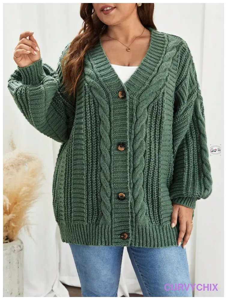 Plus Size Cable Knit Drop Shoulder Cardigan Size Cardigans