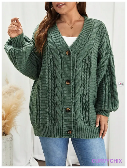 Plus Size Cable Knit Drop Shoulder Cardigan Size Cardigans