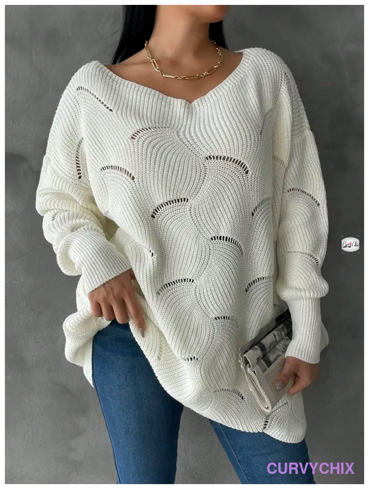 Plus Size Hollow Knitted Loose Fit Pullover Sweater Sweaters