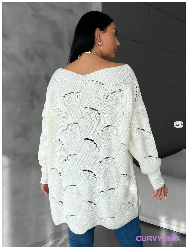 Plus Size Hollow Knitted Loose Fit Pullover Sweater Sweaters