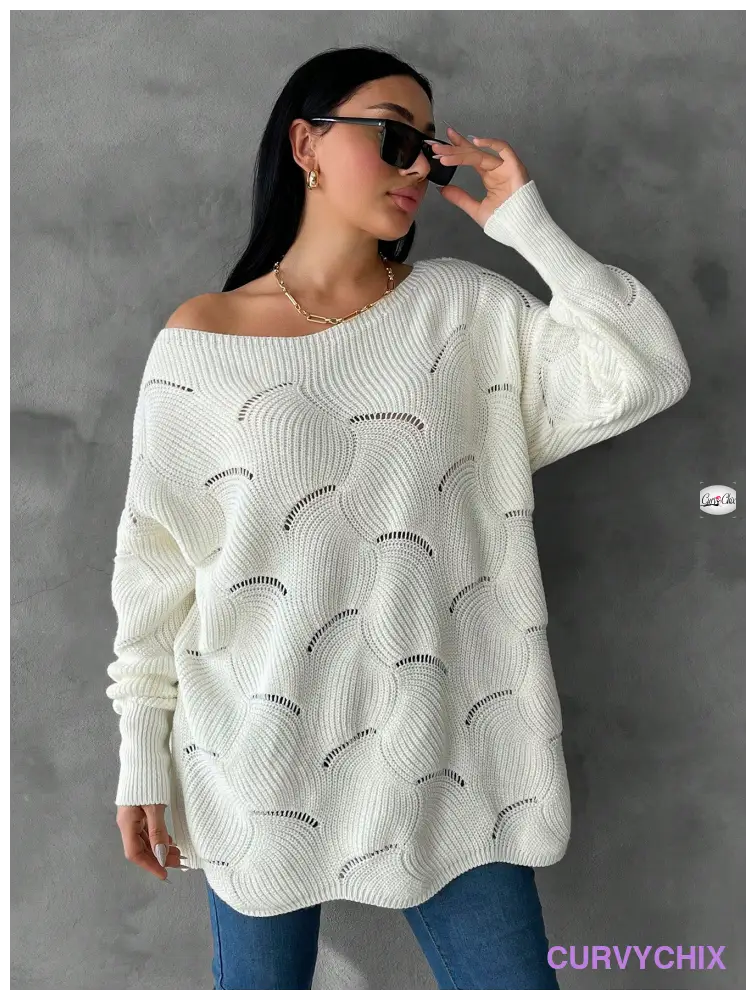 Plus Size Hollow Knitted Loose Fit Pullover Sweater Sweaters