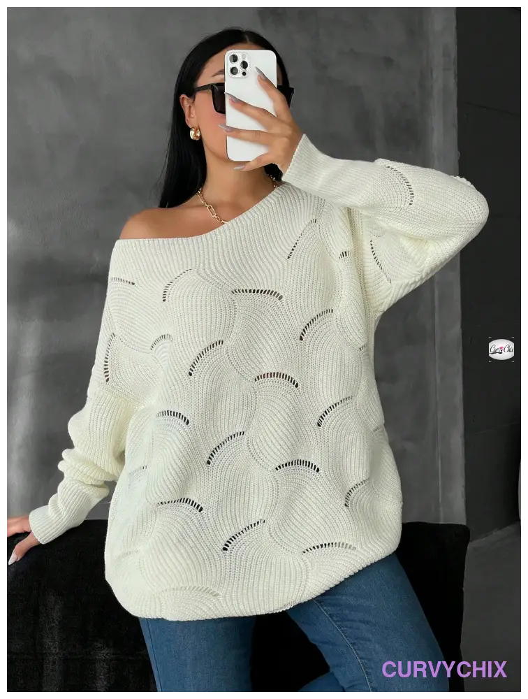 Plus Size Hollow Knitted Loose Fit Pullover Sweater Sweaters