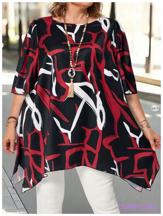 Plus Size Colourful Stripes Ripe Elegant Hem Top Blouses