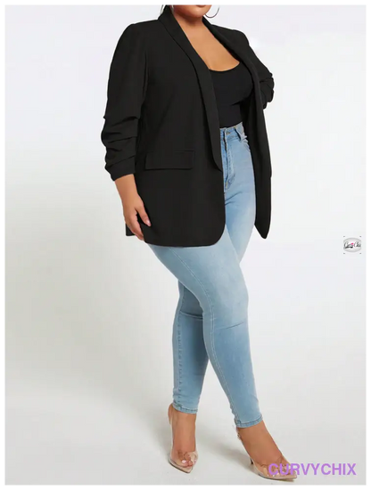 Plus Size 7/10 Sleeve Shawl Collar Open Front Blazer Jacket