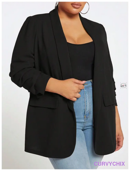 Plus Size 7/10 Sleeve Shawl Collar Open Front Blazer Jacket