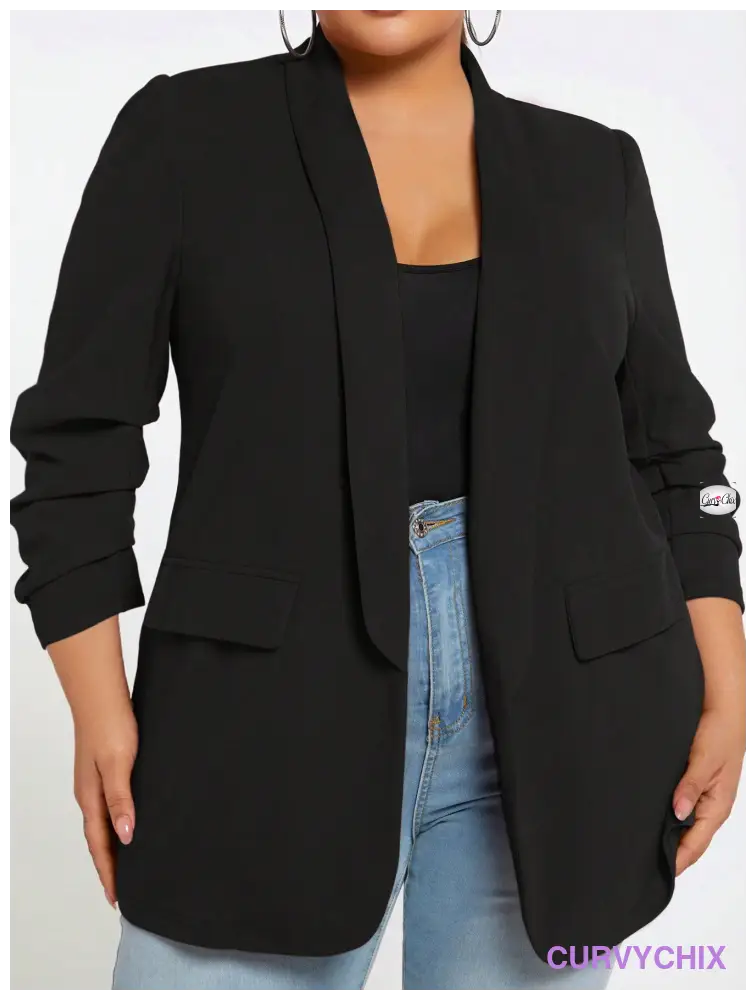 Plus Size 7/10 Sleeve Shawl Collar Open Front Blazer Jacket