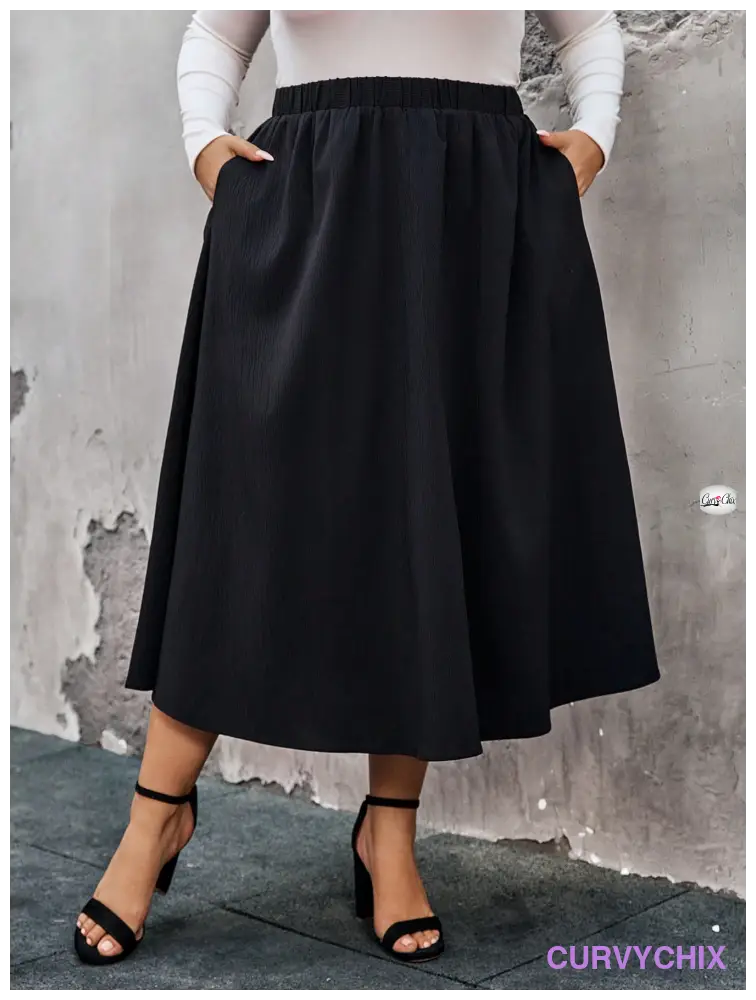 Plus Size Elastic Waist Swing Loose Fashion Skirt - Skirts