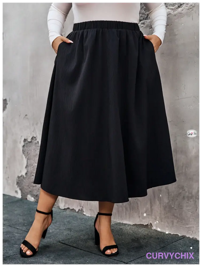 Plus Size Elastic Waist Swing Loose Fashion Skirt - Skirts