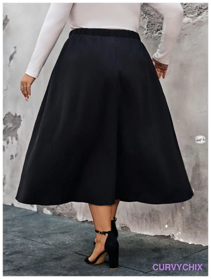 Plus Size Elastic Waist Swing Loose Fashion Skirt - Skirts