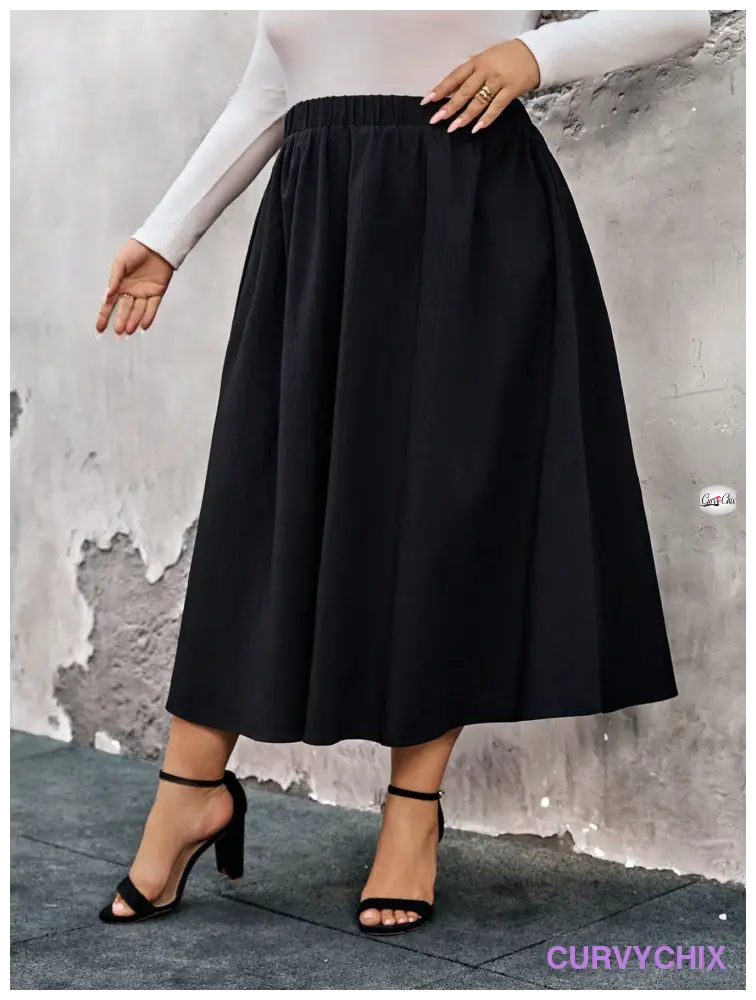 Plus Size Elastic Waist Swing Loose Fashion Skirt - Skirts