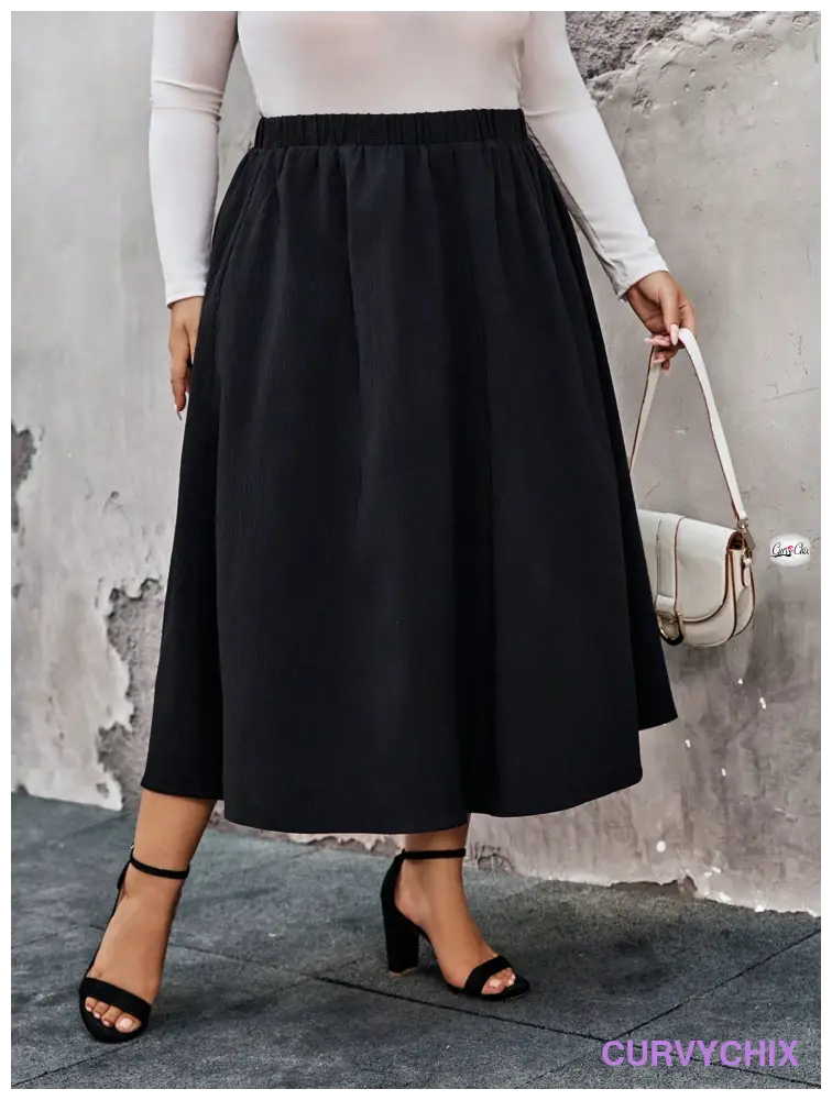 Plus Size Elastic Waist Swing Loose Fashion Skirt - Skirts