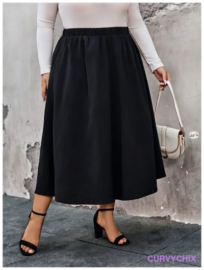 Plus Size Elastic Waist Swing Loose Fashion Skirt - Skirts