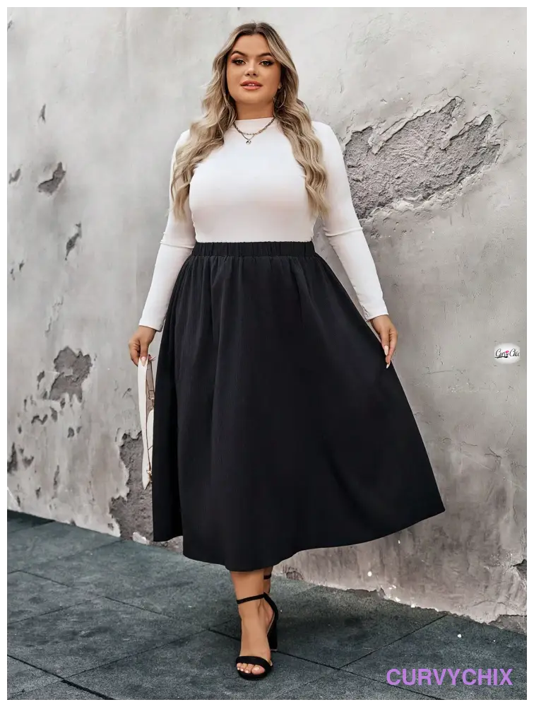 Plus Size Elastic Waist Swing Loose Fashion Skirt - Skirts