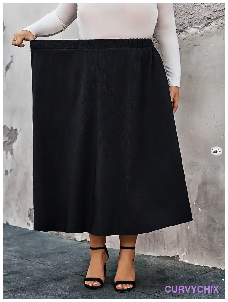 Plus Size Elastic Waist Swing Loose Fashion Skirt - Skirts