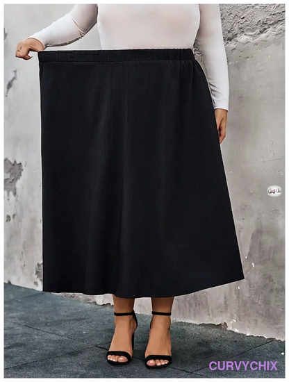 Plus Size Elastic Waist Swing Loose Fashion Skirt - Skirts