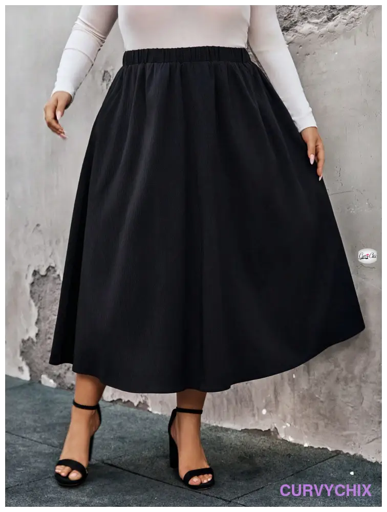 Plus Size Elastic Waist Swing Loose Fashion Skirt - Skirts