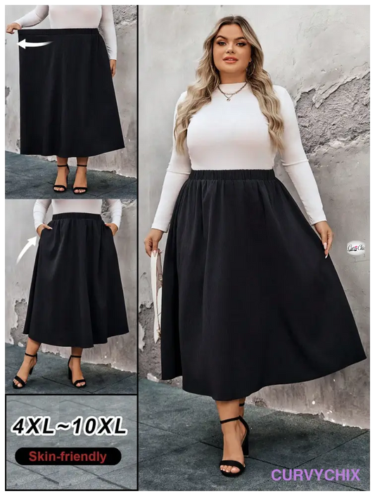 Plus Size Elastic Waist Swing Loose Fashion Skirt - Skirts