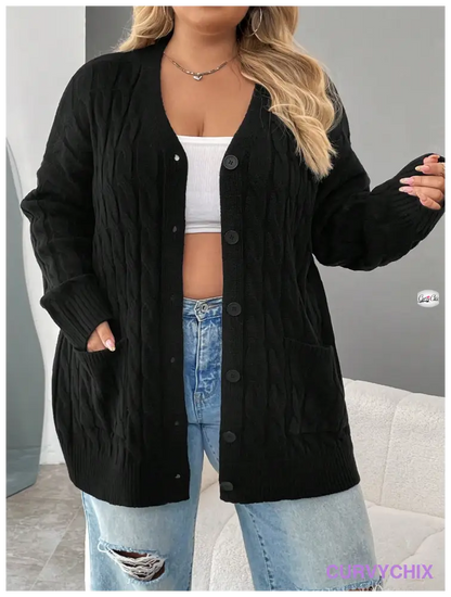 Plus Size Versatile Cable Knit Cardigan Cardigans