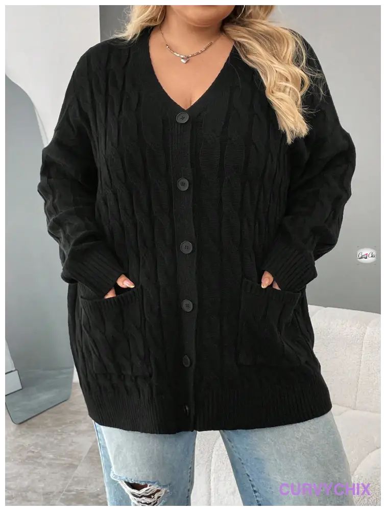 Plus Size Versatile Cable Knit Cardigan Cardigans