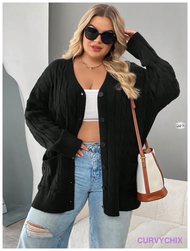 Plus Size Versatile Cable Knit Cardigan Cardigans