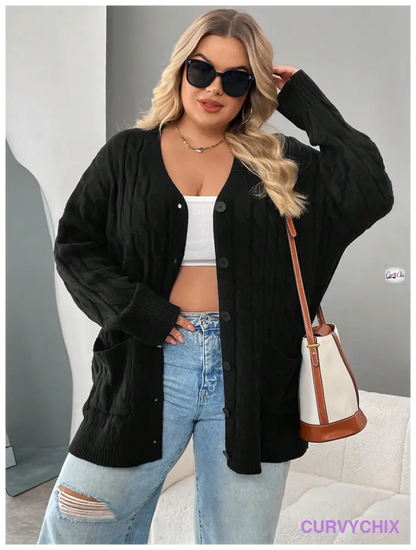 Plus Size Versatile Cable Knit Cardigan Cardigans