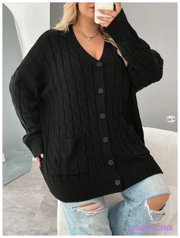 Plus Size Versatile Cable Knit Cardigan Cardigans