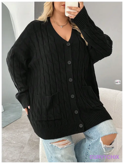 Plus Size Versatile Cable Knit Cardigan Cardigans