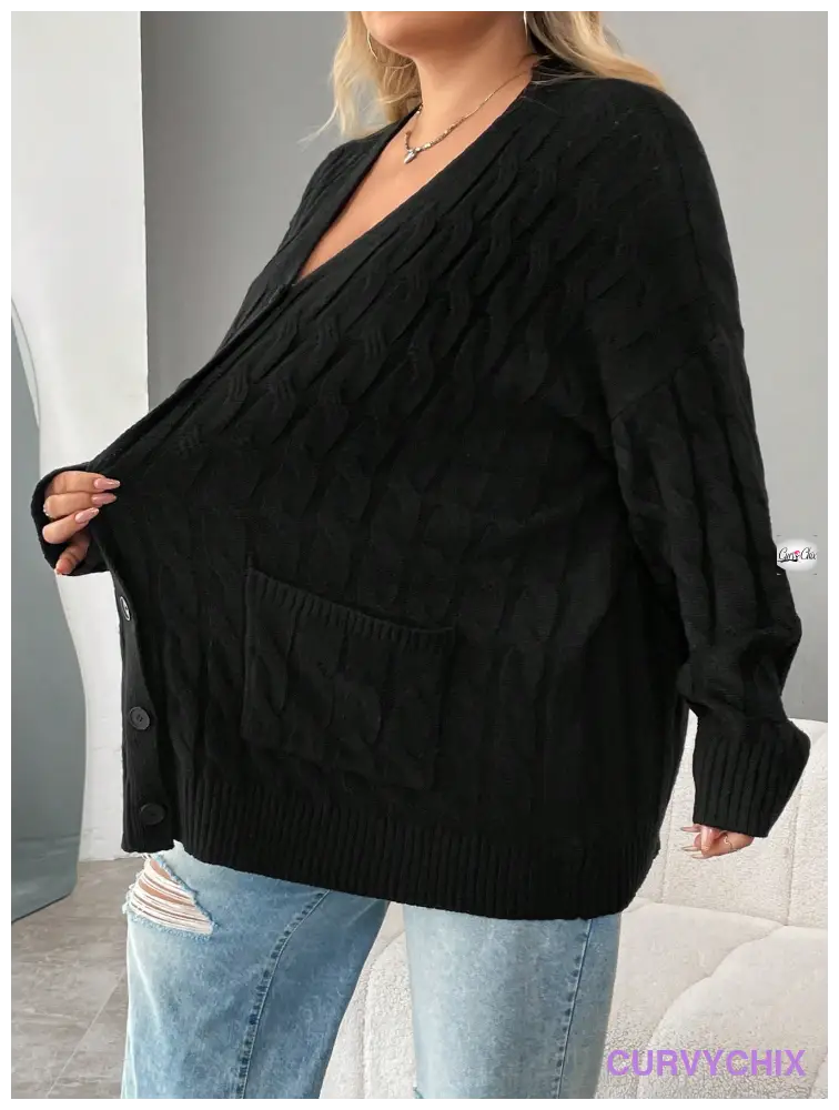 Plus Size Versatile Cable Knit Cardigan Cardigans