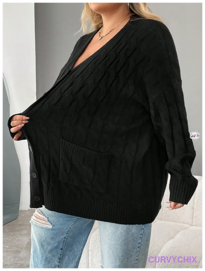 Plus Size Versatile Cable Knit Cardigan Cardigans