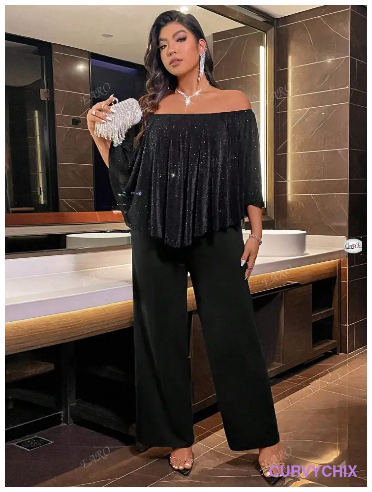 Plus Size Trendy One-Piece Jumpsuit With Off Shoulder Chic