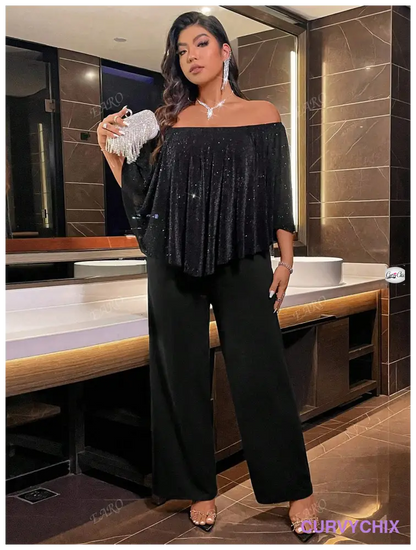 Plus Size Trendy One-Piece Jumpsuit With Off Shoulder Chic