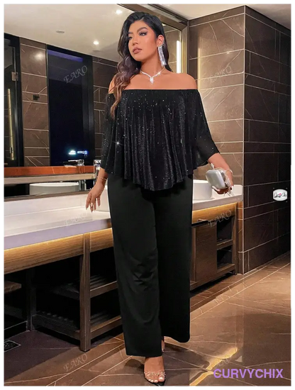 Plus Size Trendy One-Piece Jumpsuit With Off Shoulder Chic