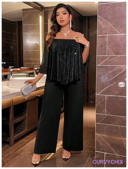 Plus Size Trendy One-Piece Jumpsuit With Off Shoulder Chic