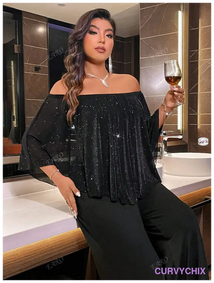 Plus Size Trendy One-Piece Jumpsuit With Off Shoulder Chic