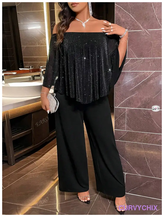 Plus Size Trendy One-Piece Jumpsuit With Off Shoulder Chic And Elegant For Early Autumn Jumpsuits