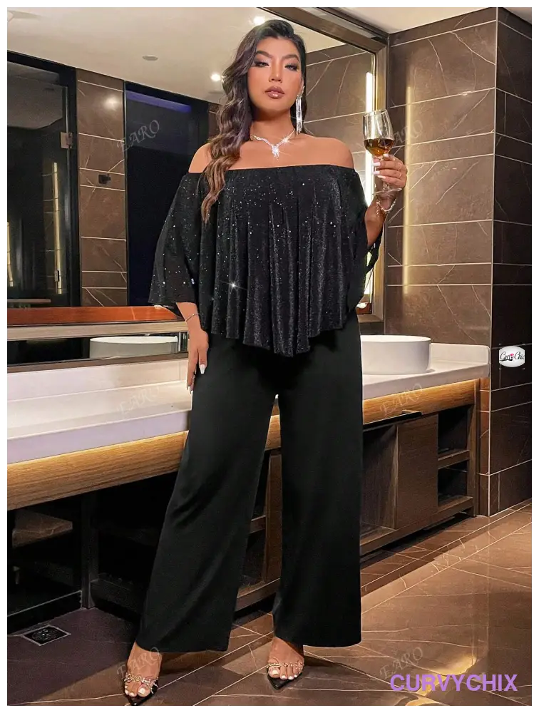 Plus Size Trendy One-Piece Jumpsuit With Off Shoulder Chic