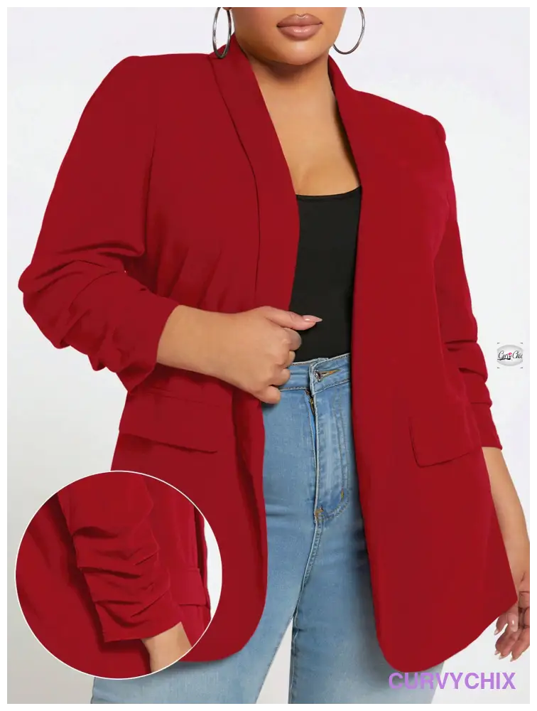 Plus Size 7/10 Sleeve Shawl Collar Open Front Blazer Jacket