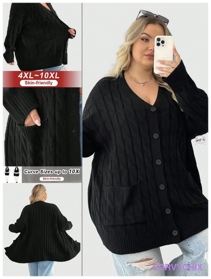 Plus Size Versatile Cable Knit Cardigan Cardigans