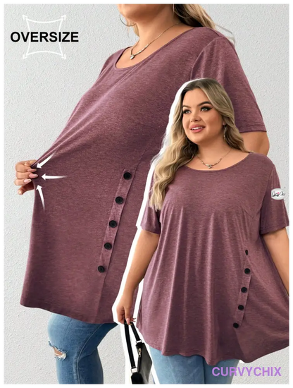 Plus Size Button Detail Asymmetrical Hem Top UK SIZES 26-38